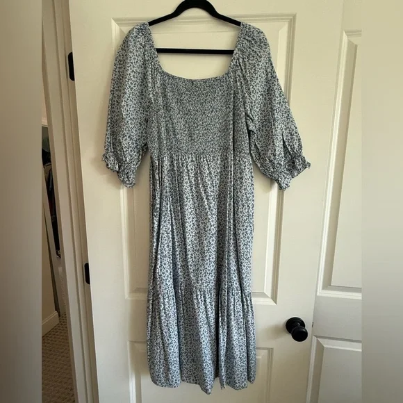 Madewell Lucie Elbow-Sleeve Smocked Midi Dress in Sunflower Field - Picture 6 of 7